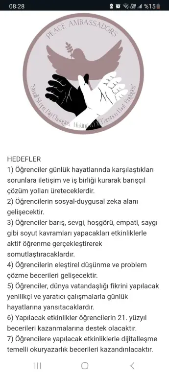 Necatibey İlkokulu - Peace Ambassadors Small Steps Big Changes 2024-2025