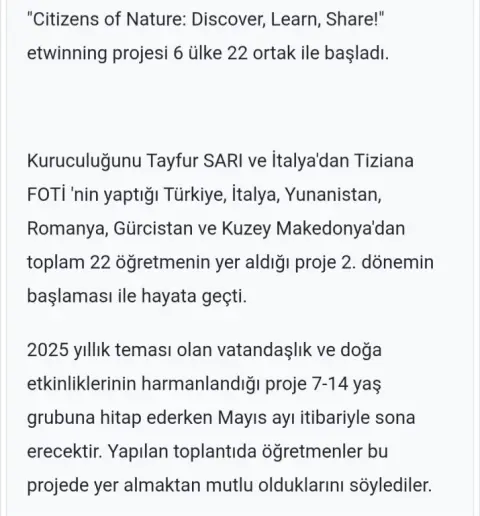 Necatibey İlkokulu - Citizens of Nature Discover Learn Share