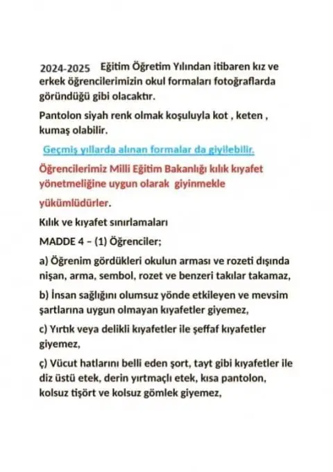 Hüsamettin Özaltın Anadolu Lisesi - Okul Formaları