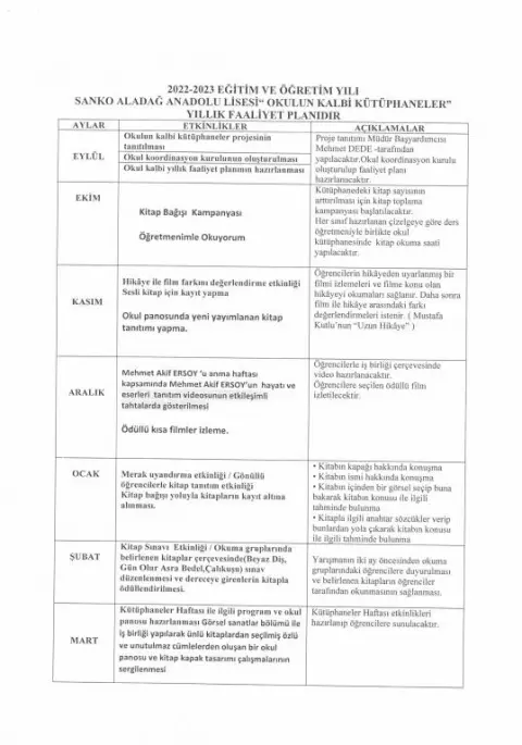 Sanko Aladağ Anadolu Lisesi - PROJE